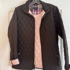 Lands' End Black Quilted Jacket with Plaid Lining